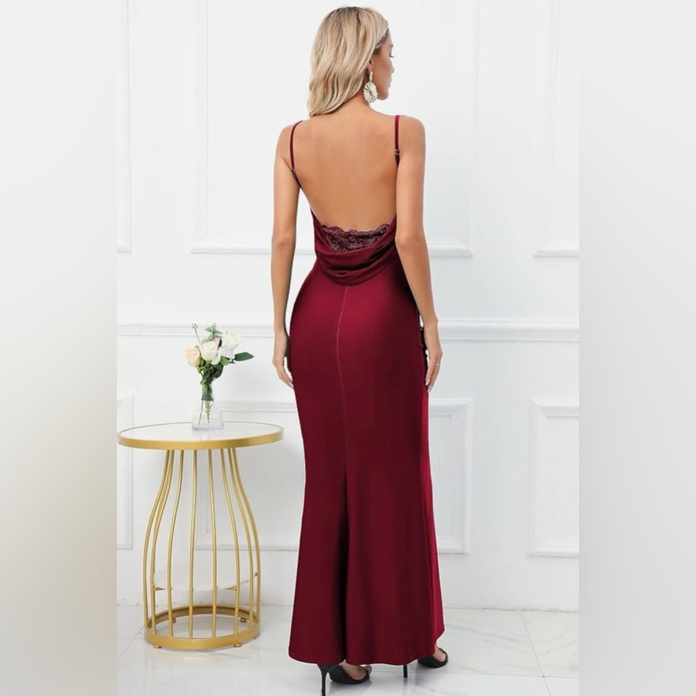 Red Wine Silk Capuffy drape formal dress